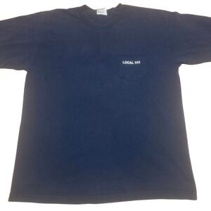 Vintage 90s Bay Side UA Local 322 Union Plumbers Pocket Tee XL Navy USA Single